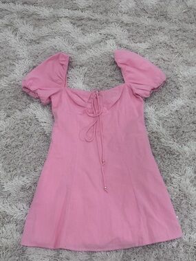 Hello Molly Pink Puff Sleeve Tie-Front Dress